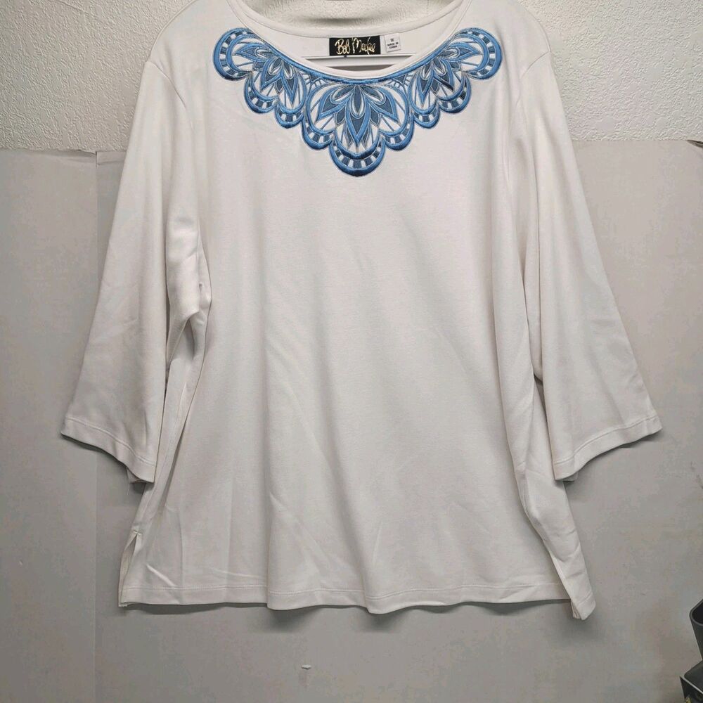 Bob Mackie Wearable Art  Embroidered Scoop Neck Top Women's 1X